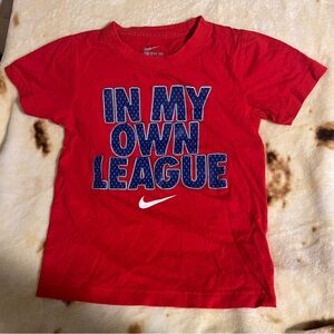 Red Nike Tee “In My Own League” sz 6M kids